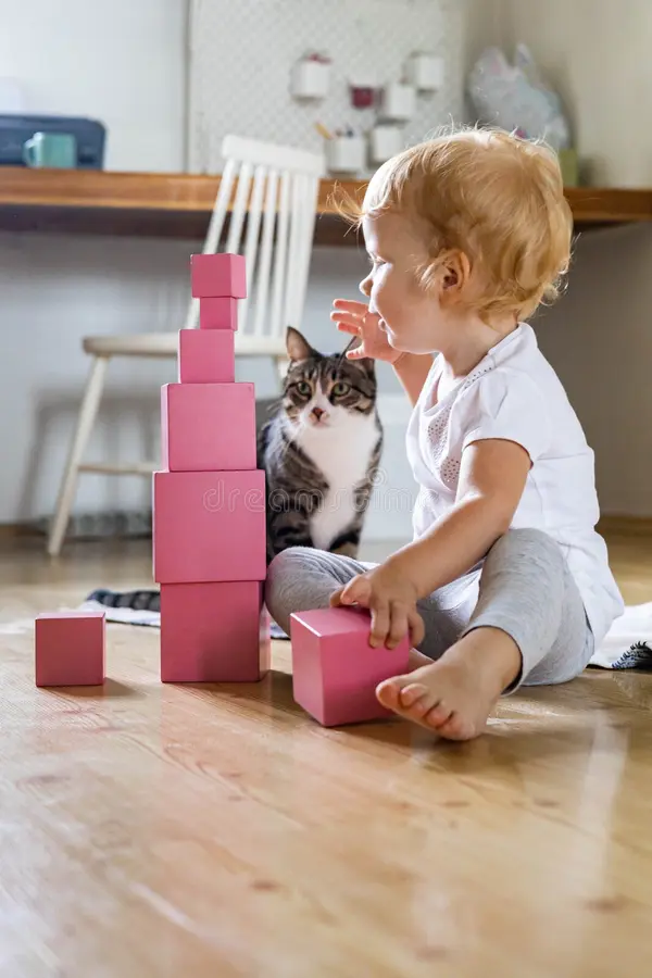Handmade wooden Montessori Pink Tower for sensory learning