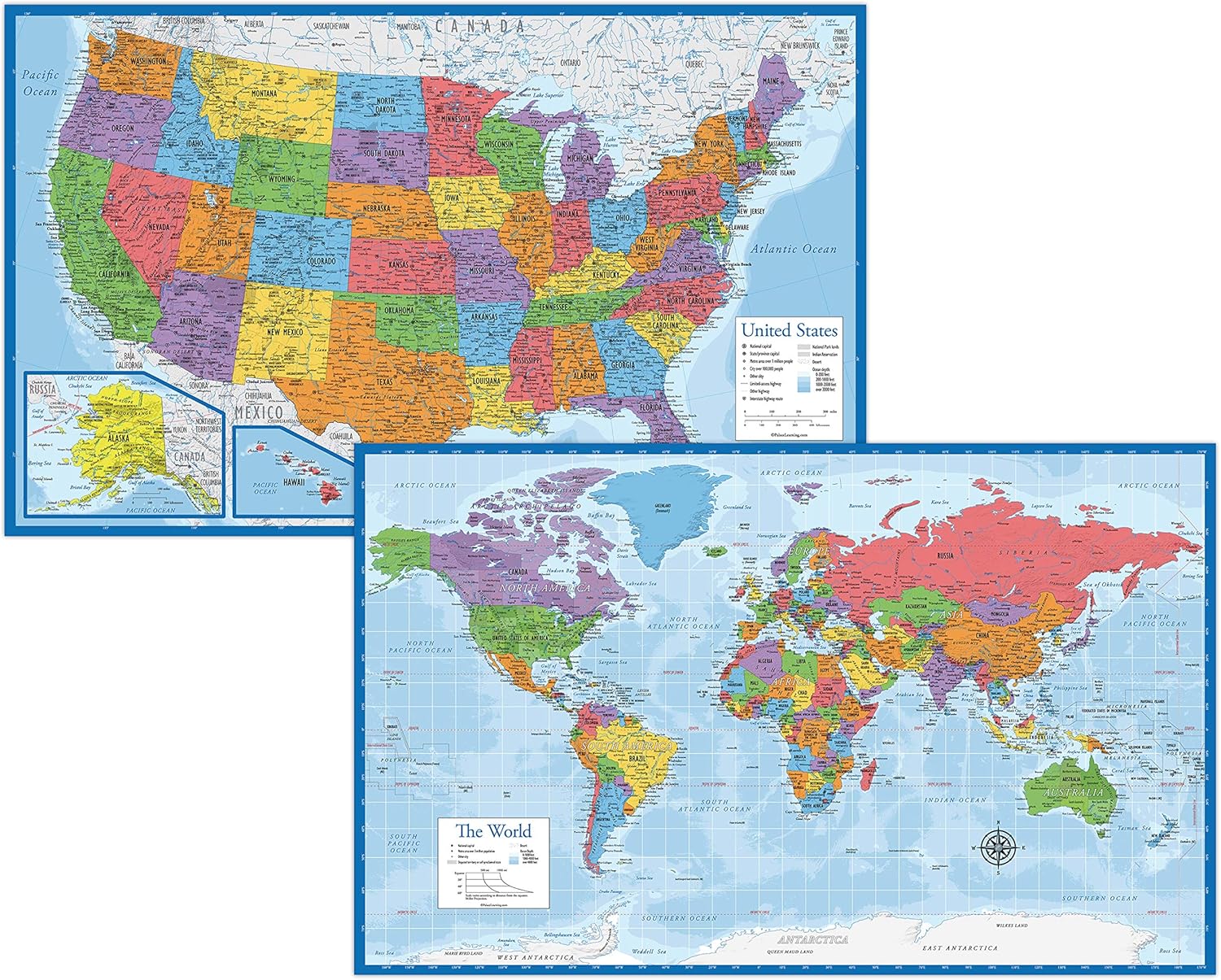 US and world map wall hanging frame for kids
