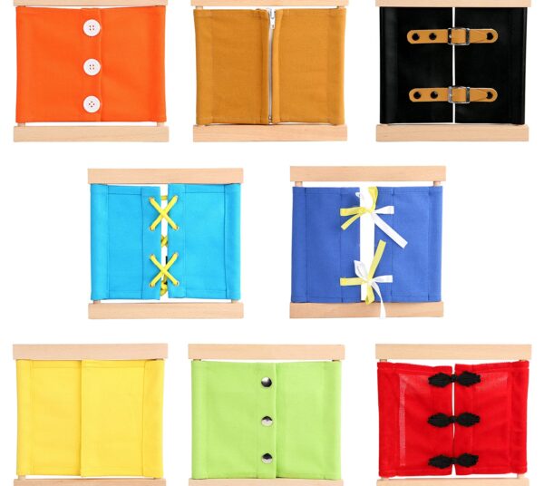 Montessori busy board with zippers and buttons for autistic toddler life skills