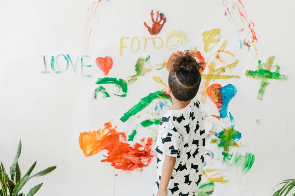 the girl is painting indoor in vacations