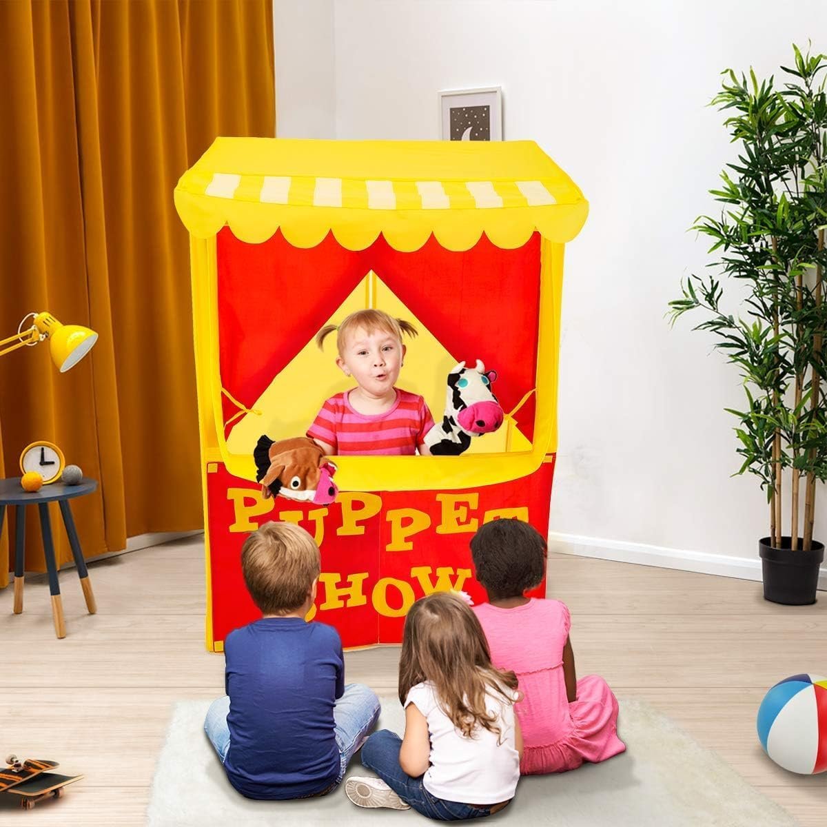 kids are playing puppet show