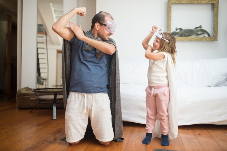 parents playing role play with kids